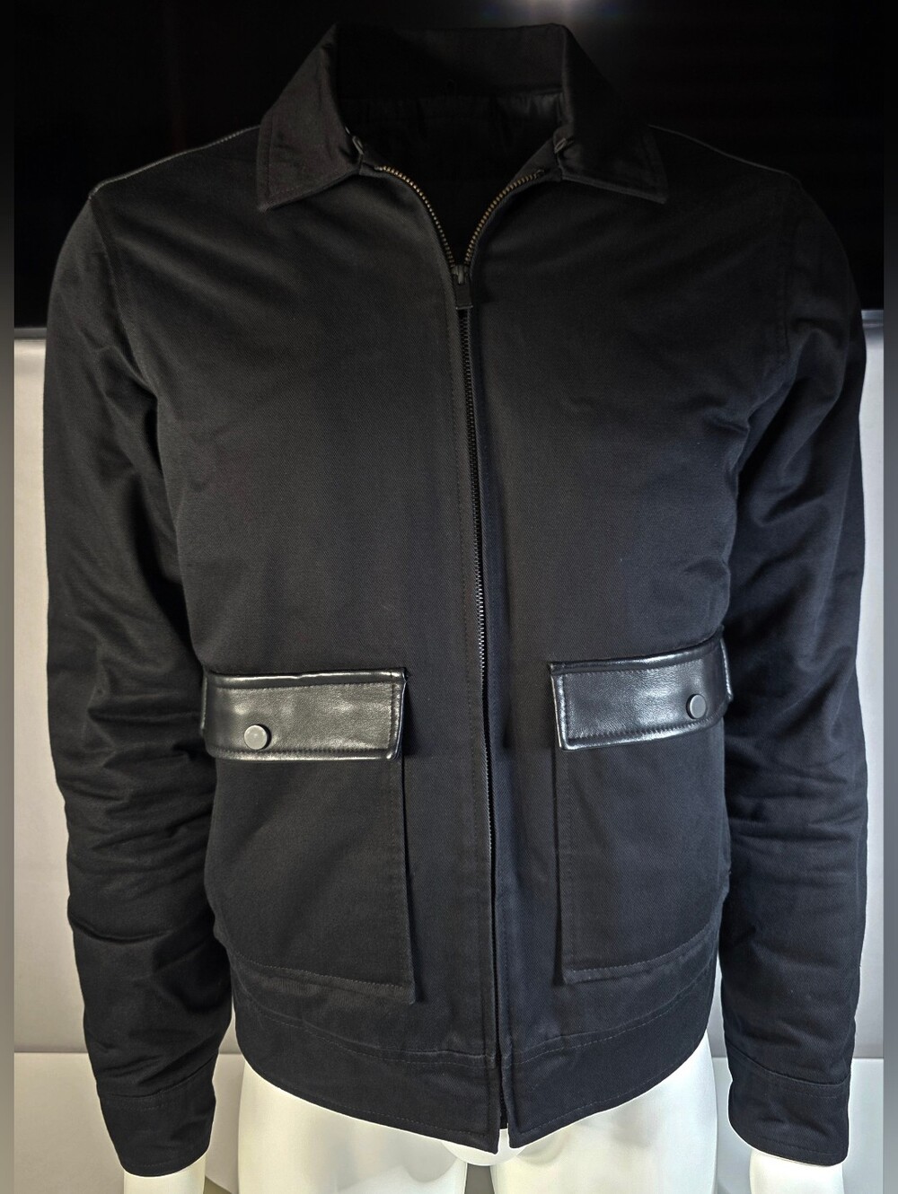Kooples Men's Lambskin Trim Bomber Jacket with Removable Collar Size Medium